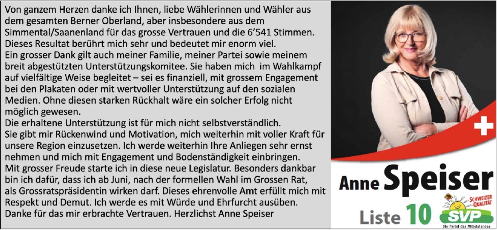 Anne Speiser, Danke für das mir erbrachte Vertrauen.