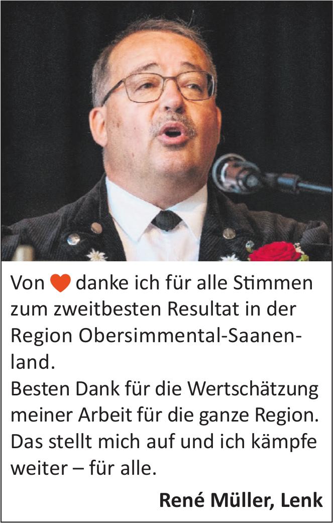 René Müller, Lenk, Von ❤️ danke ich für alle Stimmen zum zweitbesten Resultat in der Region Obersimmental-Saanenland.