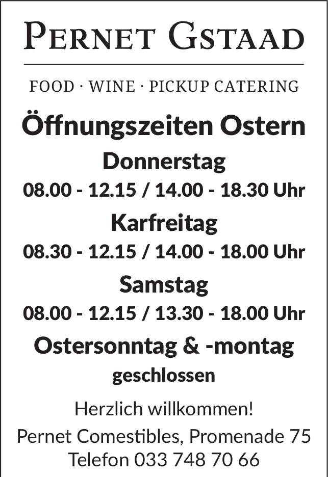 Pernet Gstaad, FOOD · WINE · PICKUP CATERING