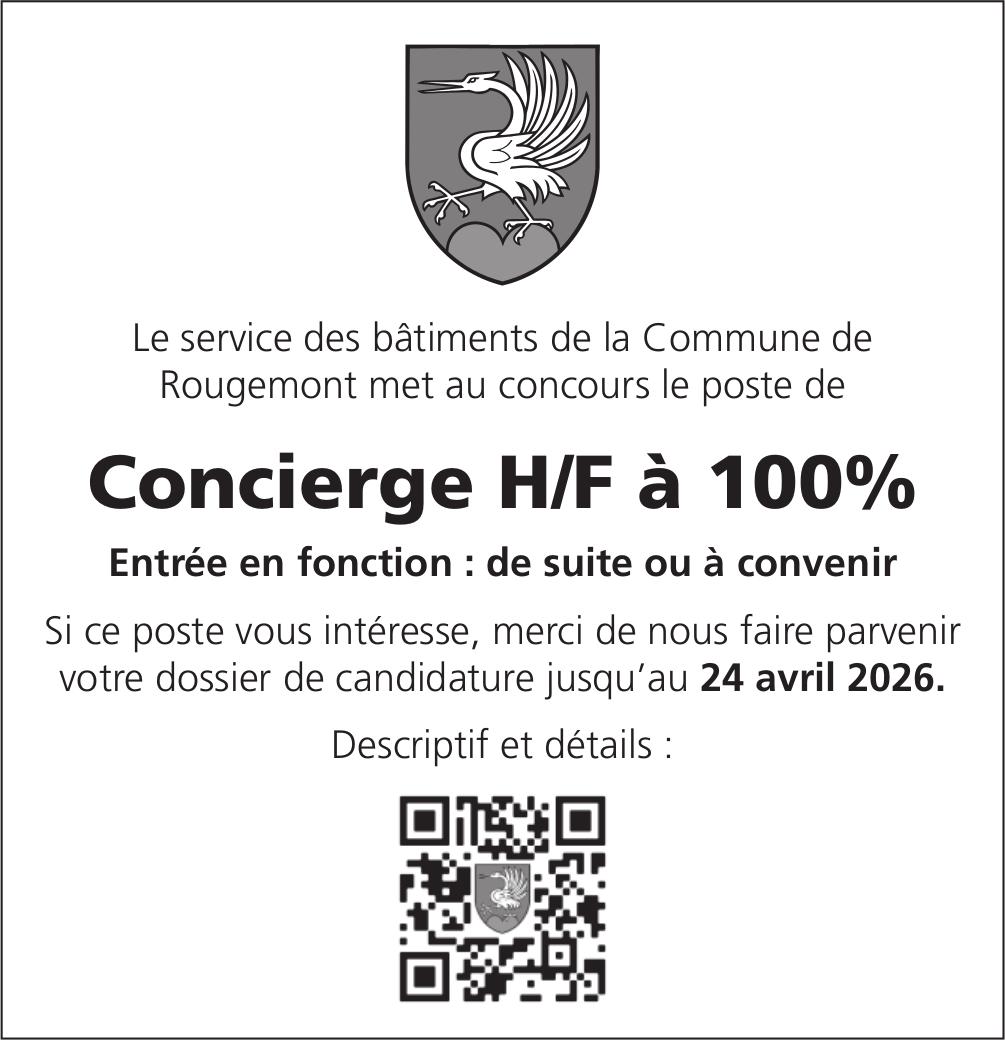 Concierge H/F à 100%, Commune de Rougemont, Gesucht
