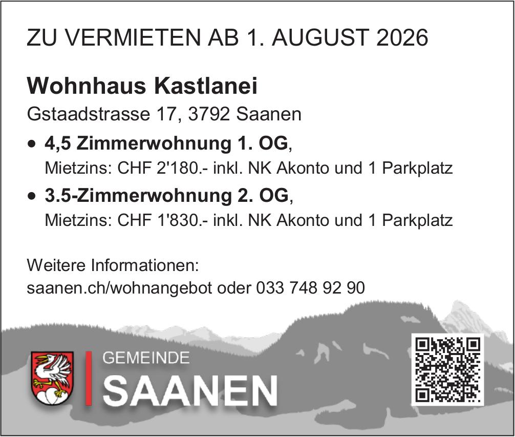 Wohnhaus Kastlanei, 4½-Zimmer-Wohnung, zu vermieten