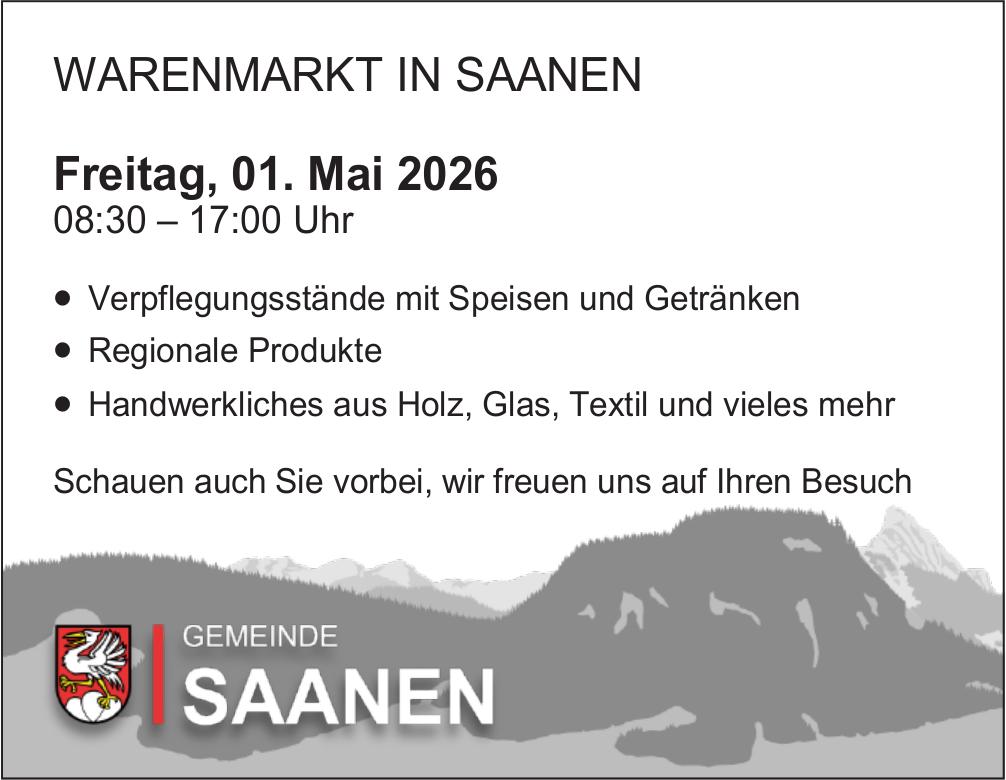 WARENMARKT IN SAANEN, 1. Mai