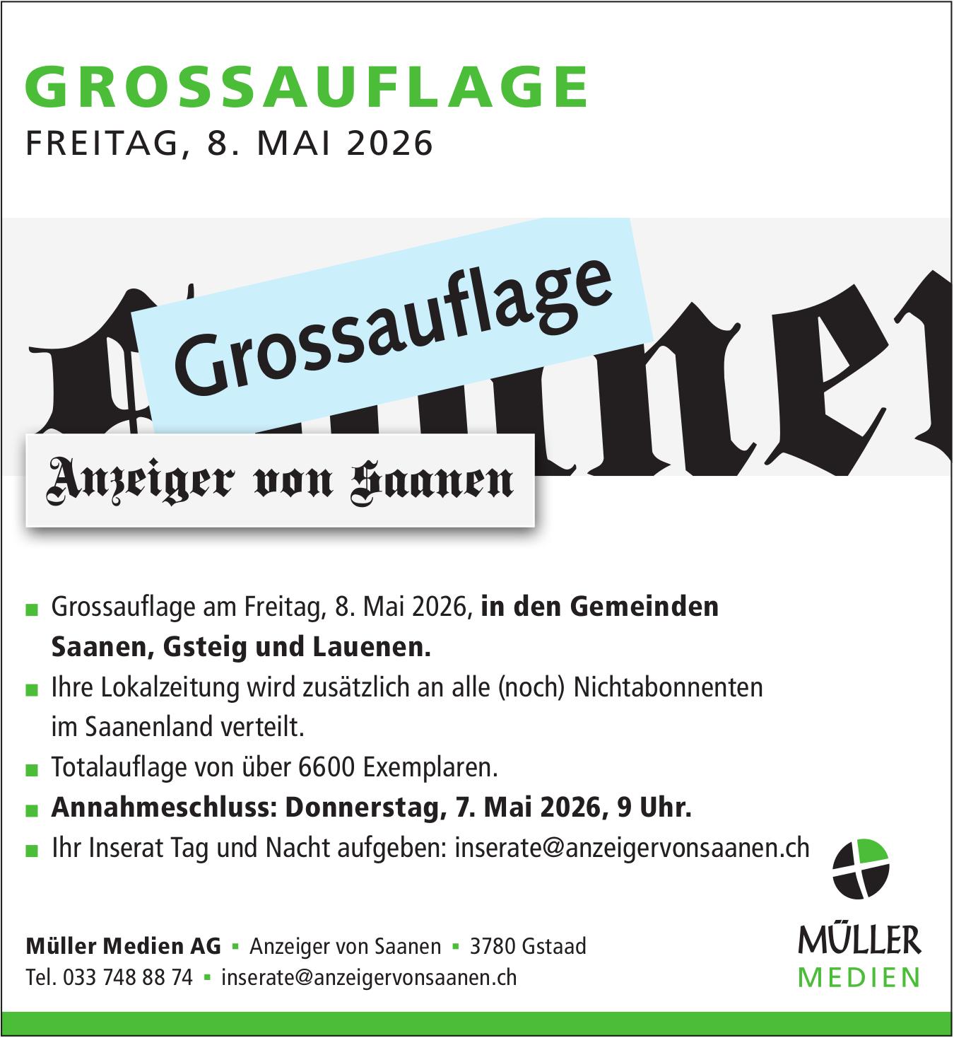 Müller Medien AG, Gstaad - Grossauflage 8. Mai