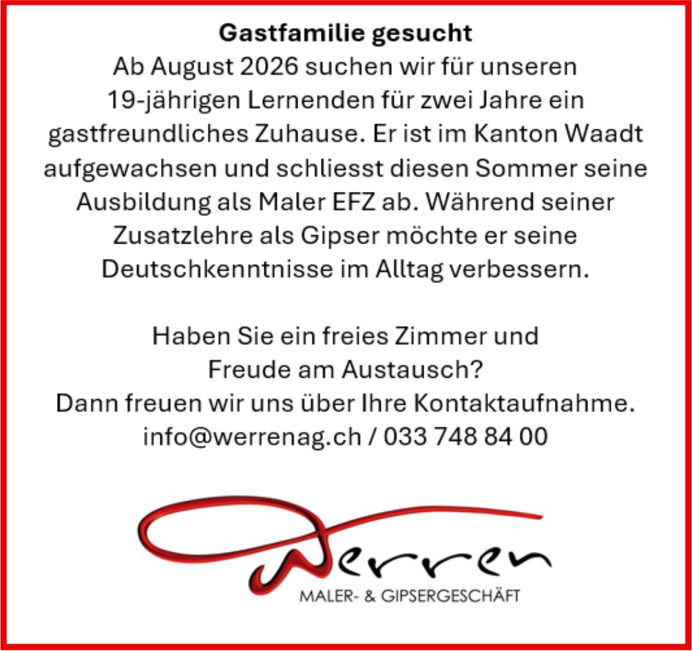 Werren Maler- & Gipsergeschäft, Gastfamilie gesucht