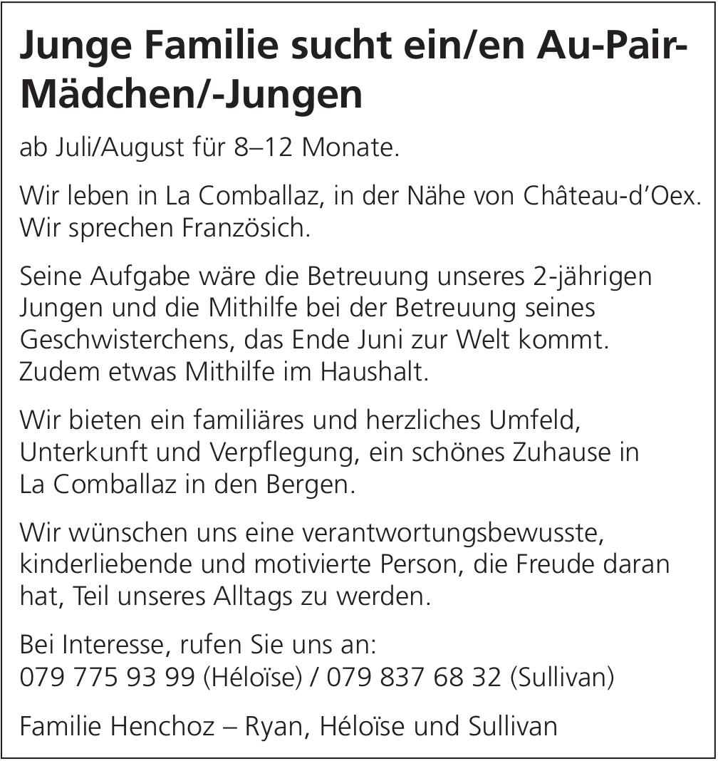Junge Familie sucht ein/en Au-Pair-Mädchen/-Jungen, Gesucht