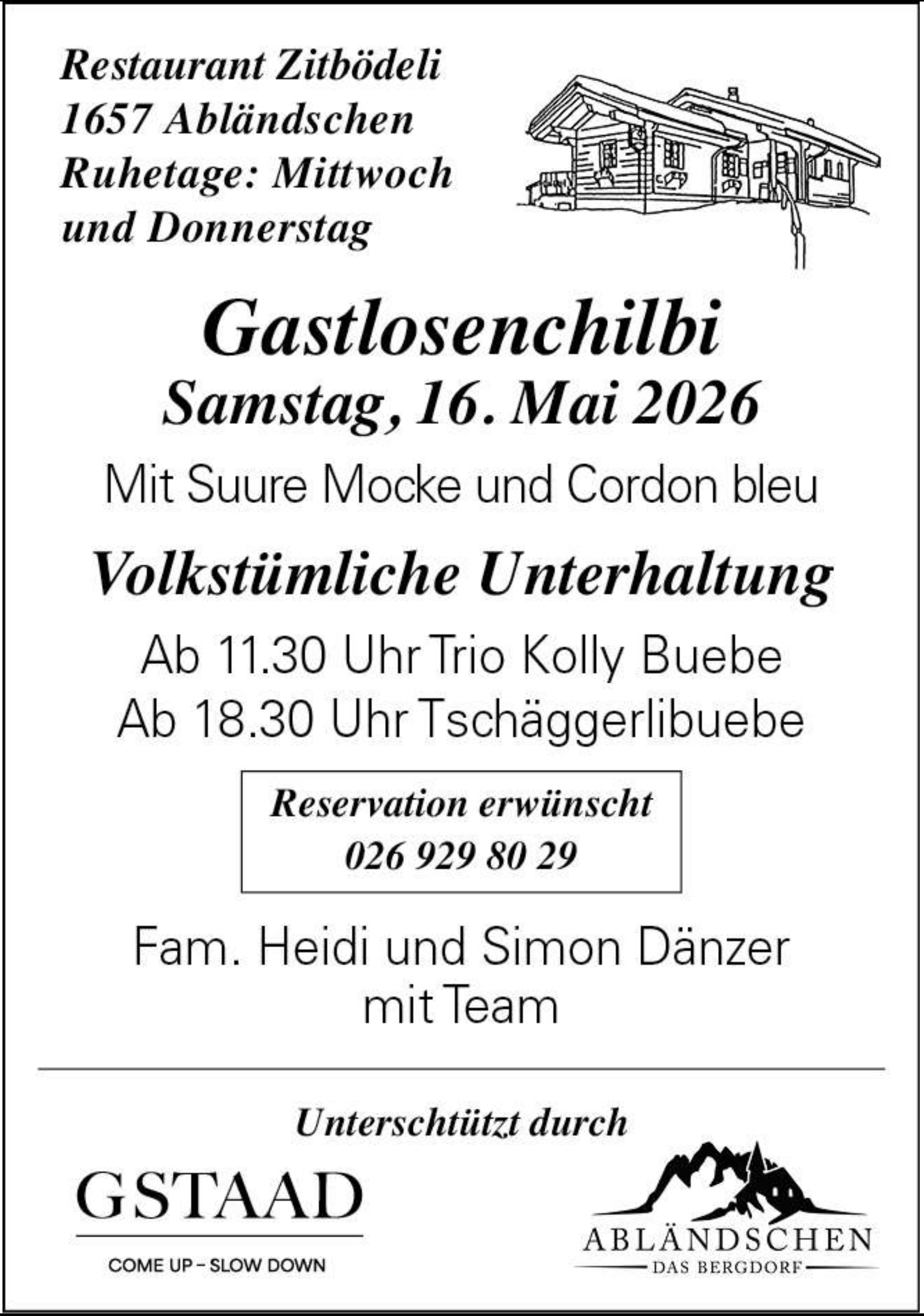 Gastlosenchilbi, 16. Mai, Restaurant Zitbödeli, Abländschen