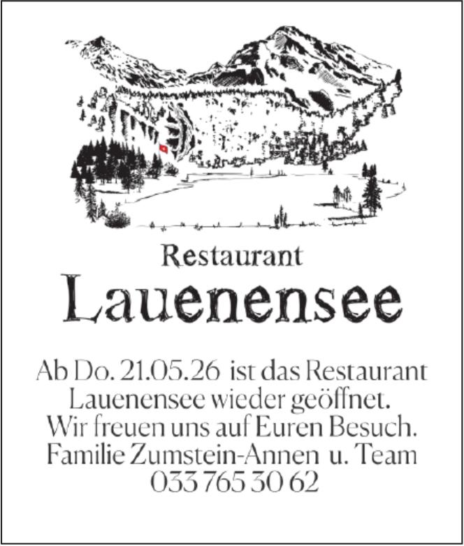 Restaurant Lauenensee, Ab Do. 21.05.26 ist das Restaurant wieder geöffnet.