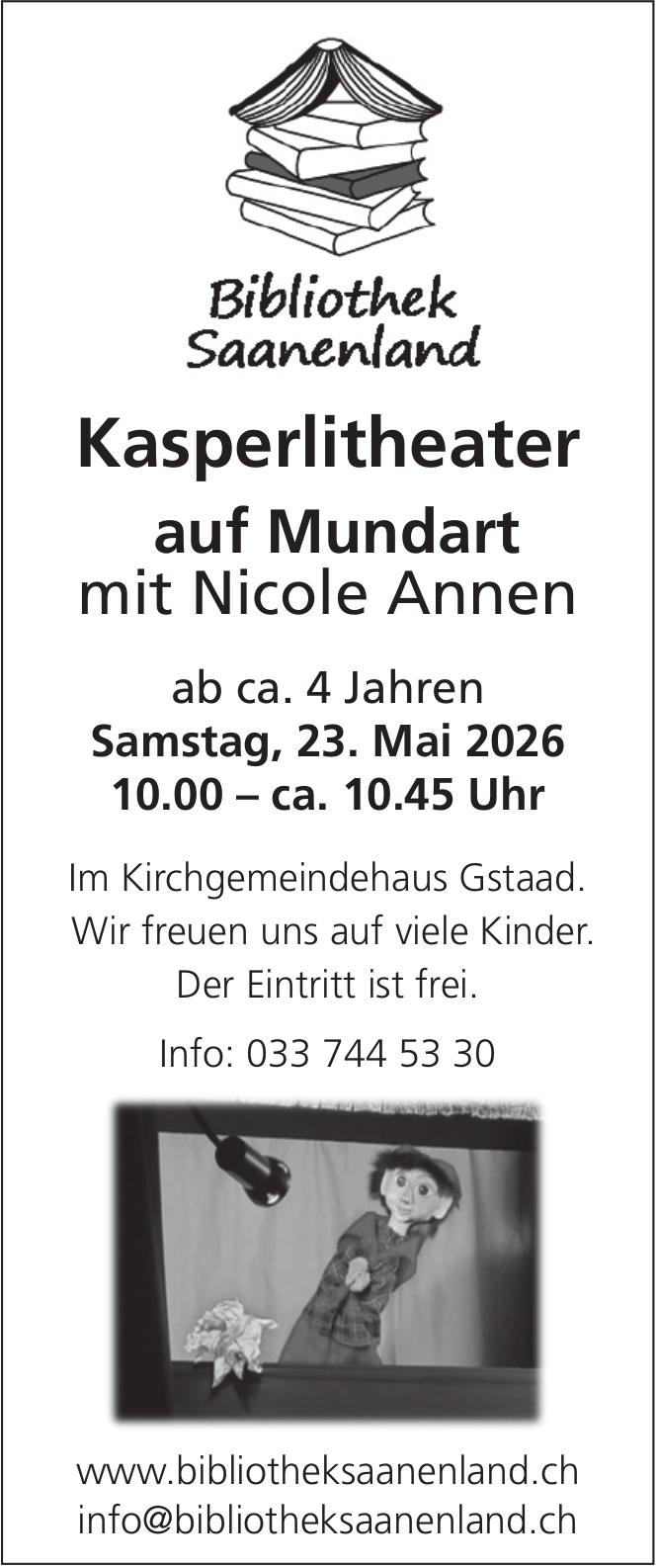 Kasperlitheater auf Mundart – mit Nicole Annen, 23. Mai, Kirchgemeindehaus Gstaad