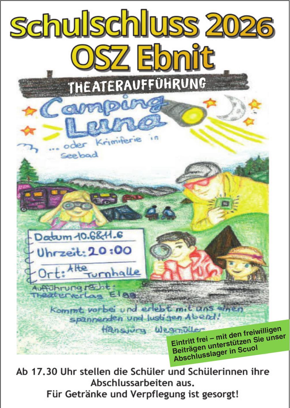 Camping Luna – ... oder Krimiferien in Seebad, 10. - 11. Juni, Alte Turnhalle