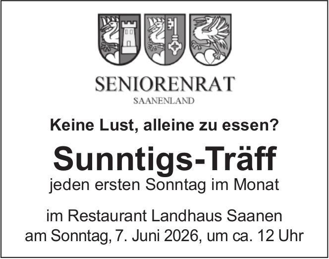 Sunntigs-Träff, 7. Juni, Restaurant Landhaus Saanen