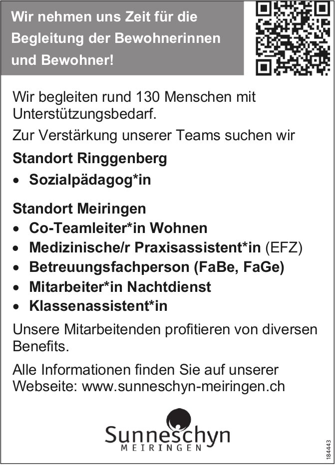 Sozialpädagog*in, Sunneschyn Meiringen, Gesucht