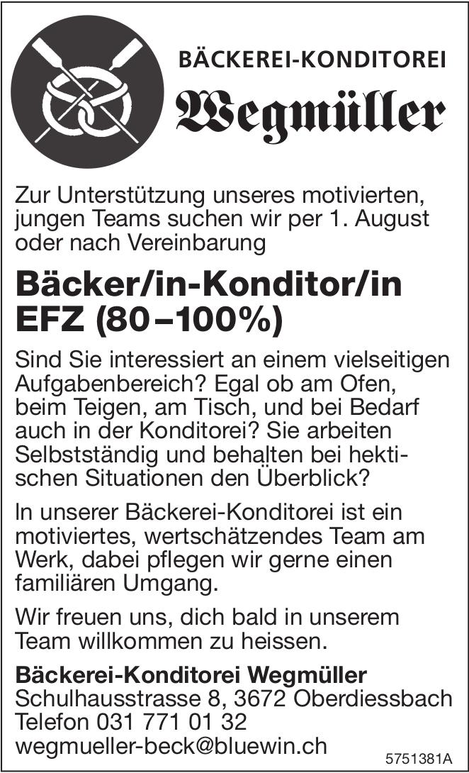 Bäcker/in-Konditor/in EFZ (80–100%), Bäckerei-Konditorei Wegmüller, Oberdiessbach, Gesucht
