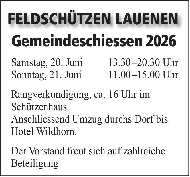 Gemeindeschiessen 2026, 20. - 21. Juni