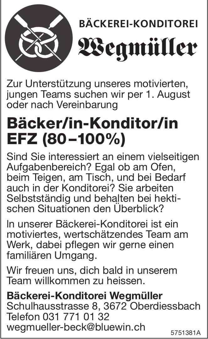 Bäcker/in-Konditor/in EFZ (80–100%), Bäckerei-Konditorei Wegmüller, Oberdiessbach, Gesucht