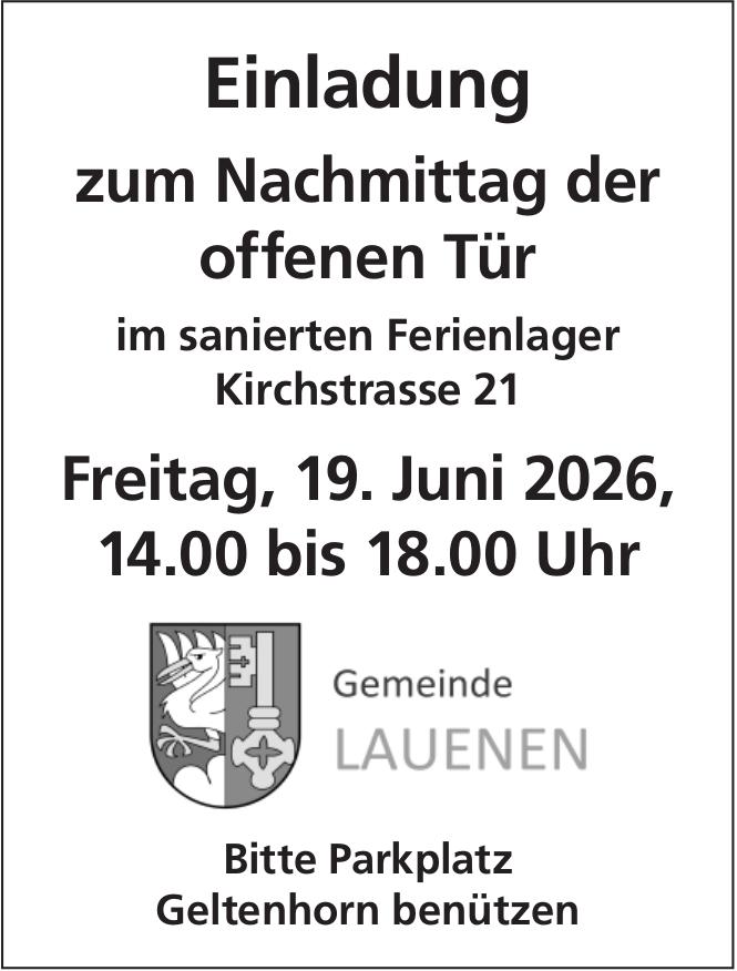 Einladung zum Nachmittag der offenen Tür im sanierten Ferienlager, 19. Juni