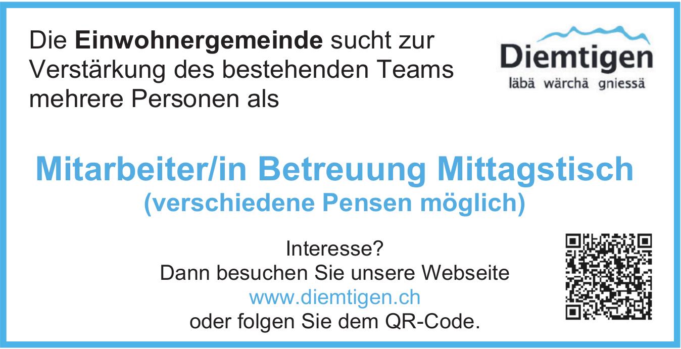 Mitarbeiter/in Betreuung Mittagstisch, Diemtigen, Gesucht