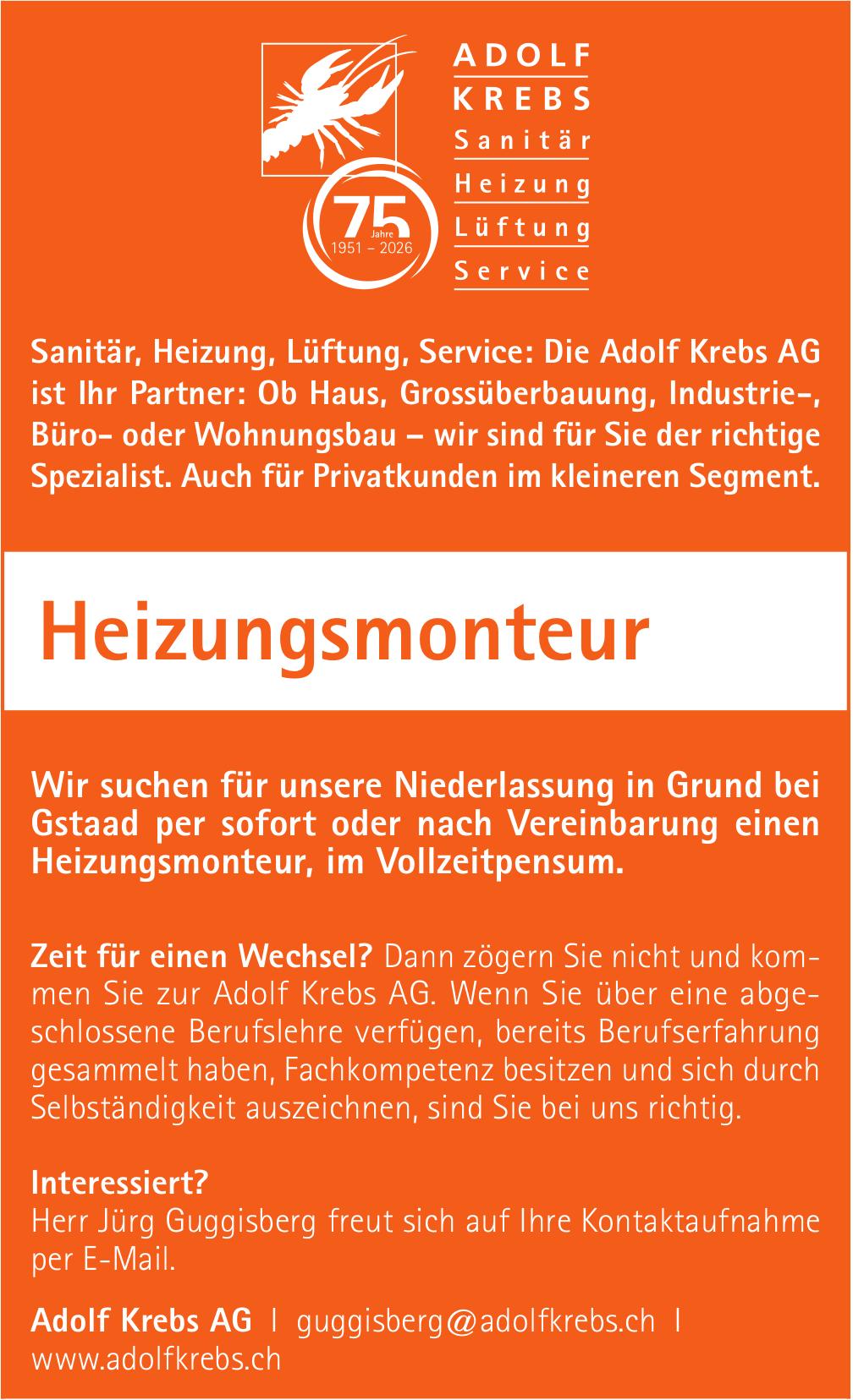 Heizungsmonteur, Adolf Krebs AG, Gesucht