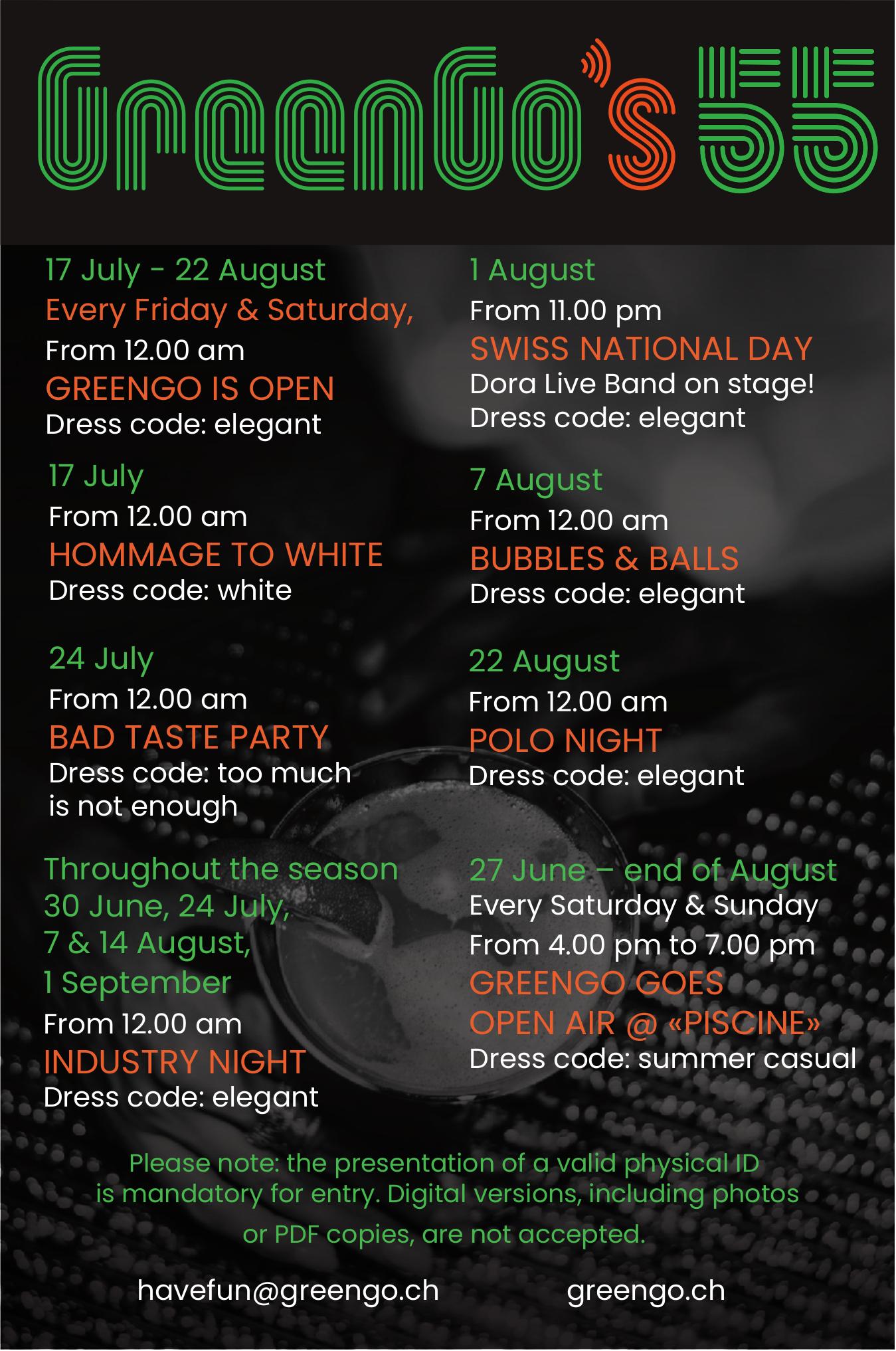 GreenGo's 55, 17. Juli - 1. September