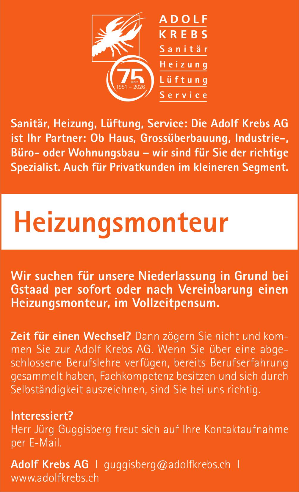 Heizungsmonteur, Adolf Krebs AG, Gesucht