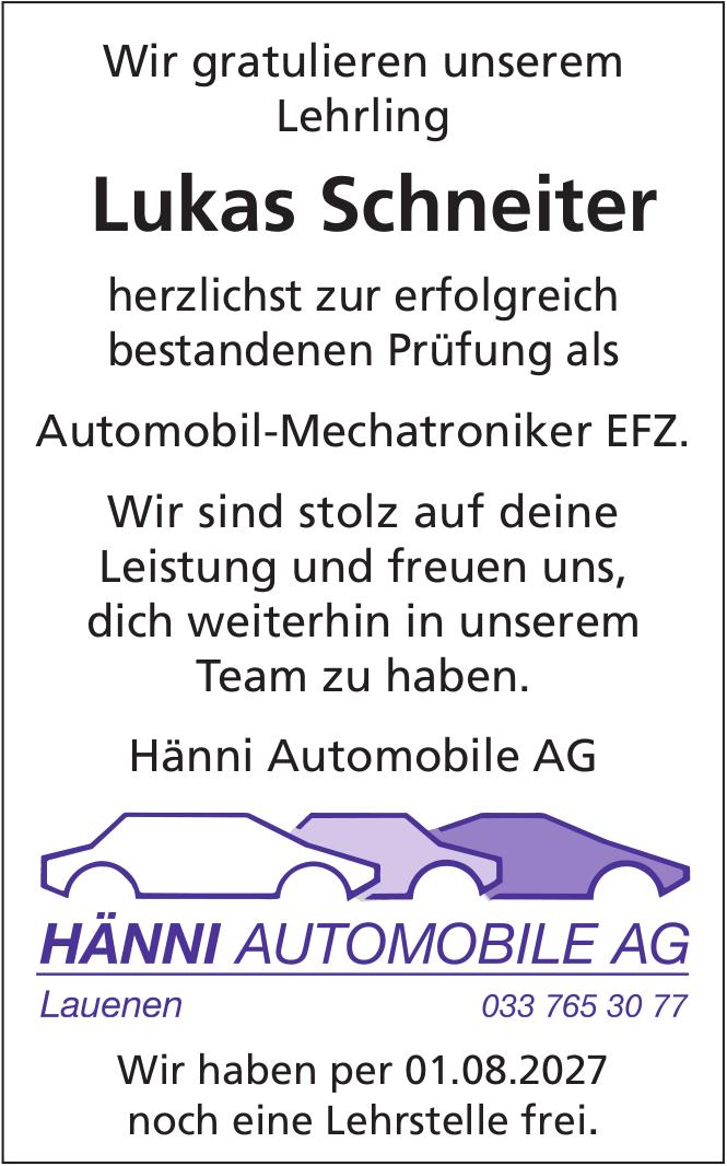Hänni Automobile AG, Lauenen - Wir gratulieren unserem Lehrling Lukas Schneiter