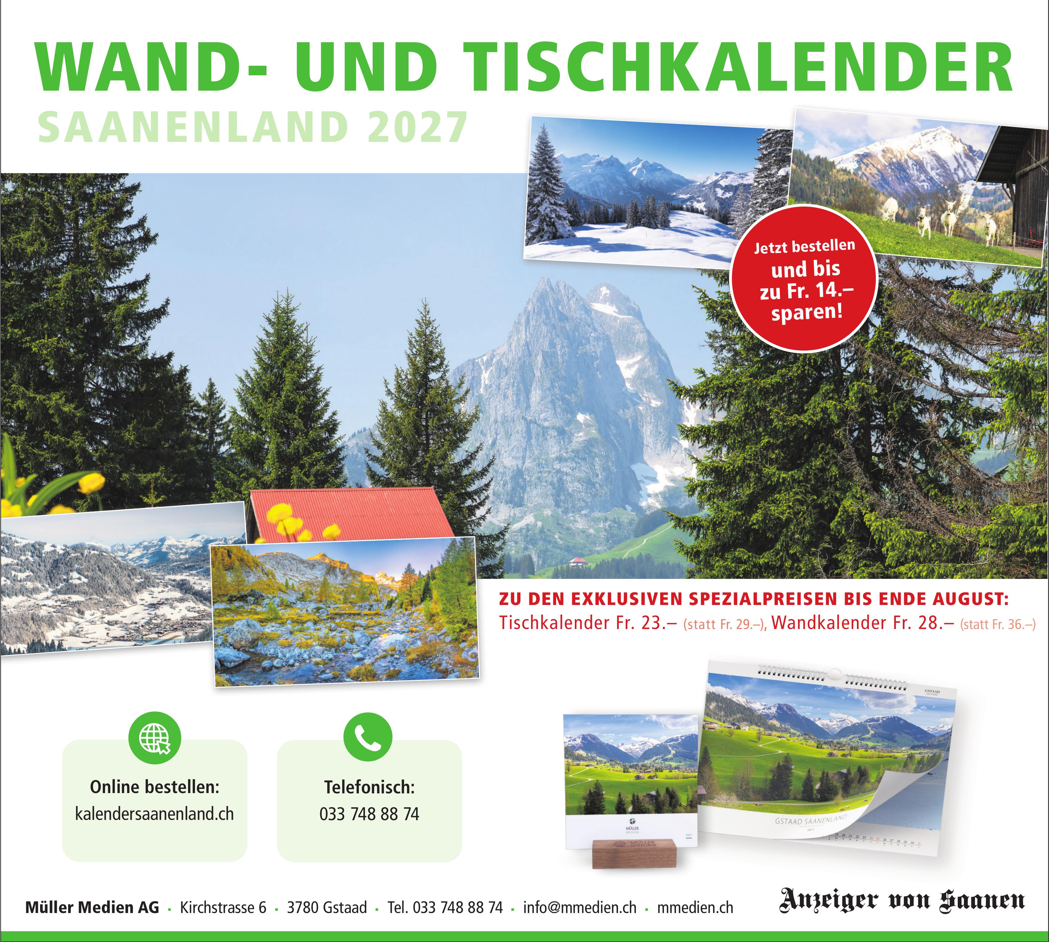 Müller Medien AG, Gstaad - Wand- und Tischkalender Saanenland 2027