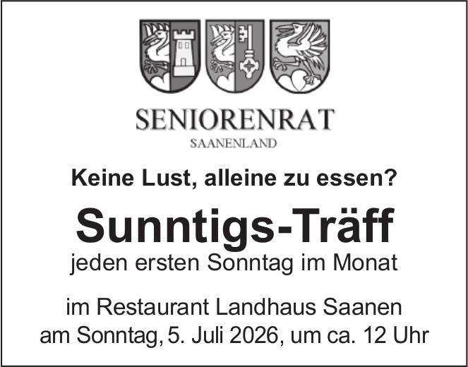 Sunn­tigs-Träff, 5. Juli, Restaurant Landhaus Saanen