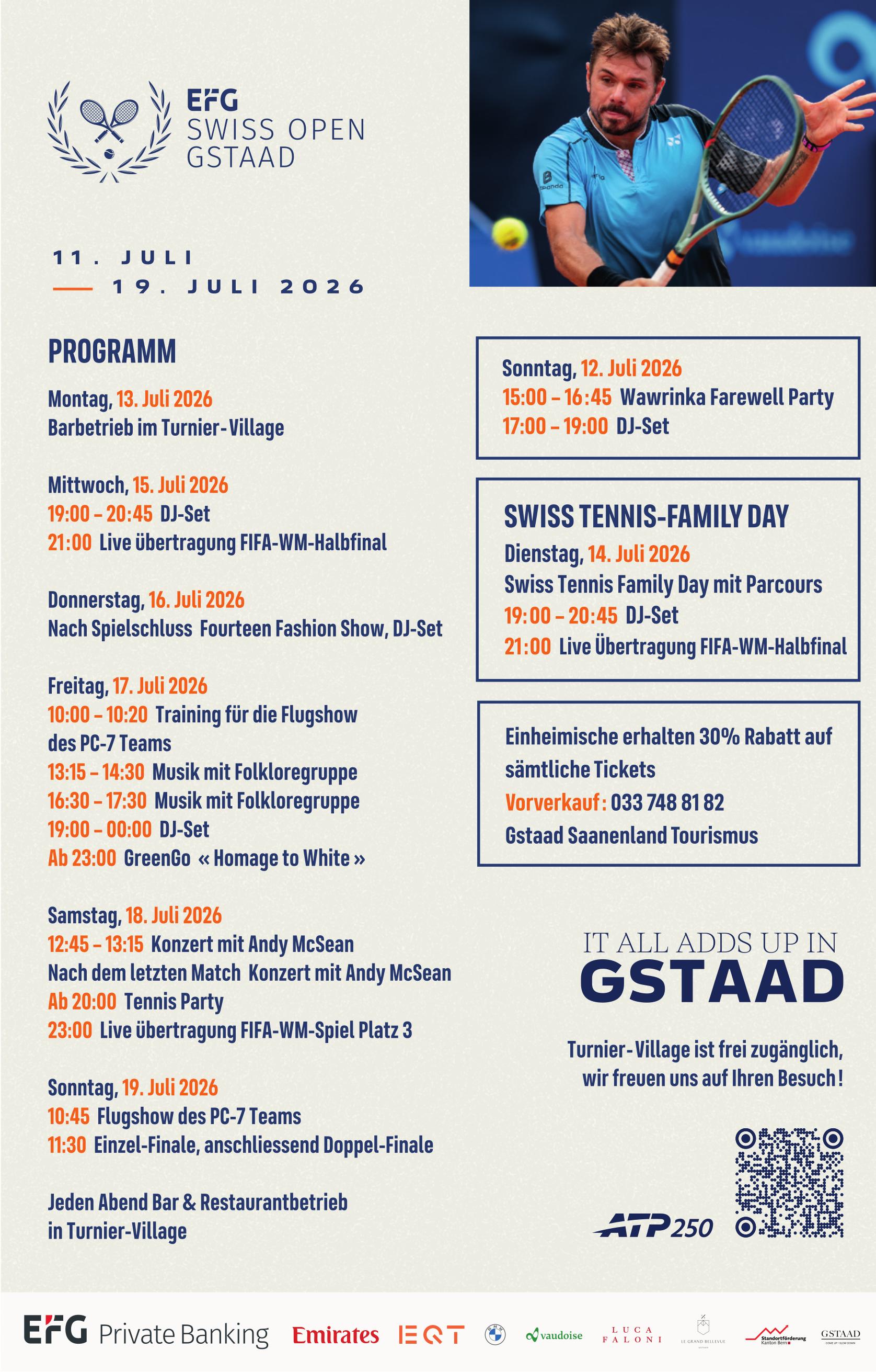 EFG Swiss Open Gstaad, 11. - 19. Juli, Turnier-Village