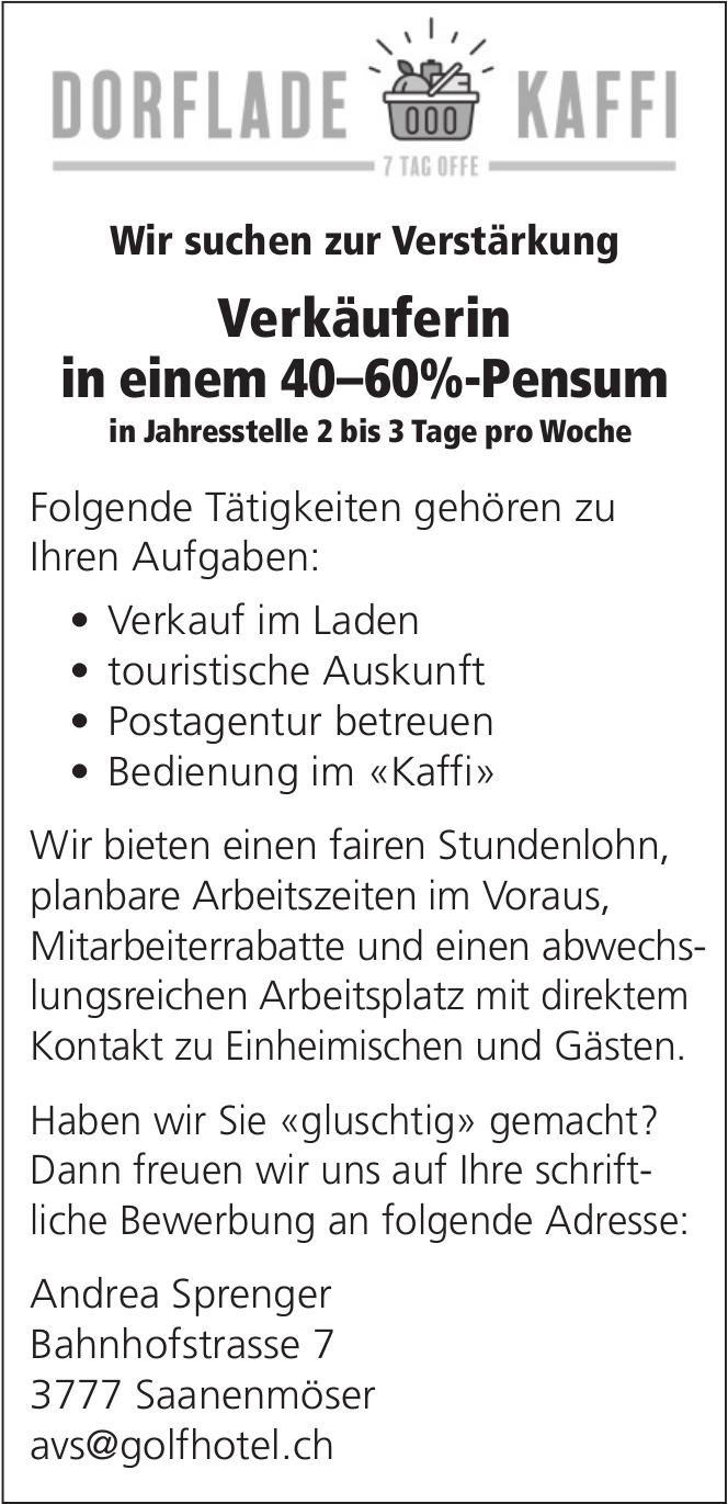 Verkäuferin in einem 40–60%-Pensum, DORFLADE KAFFI, Saanenmöser, Gesucht