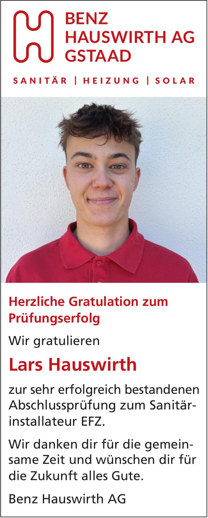 Benz Hauswirth AG, Wir gratulieren Lars Hauswirth zur sehr erfolgreich bestandenen Abschlussprüfung