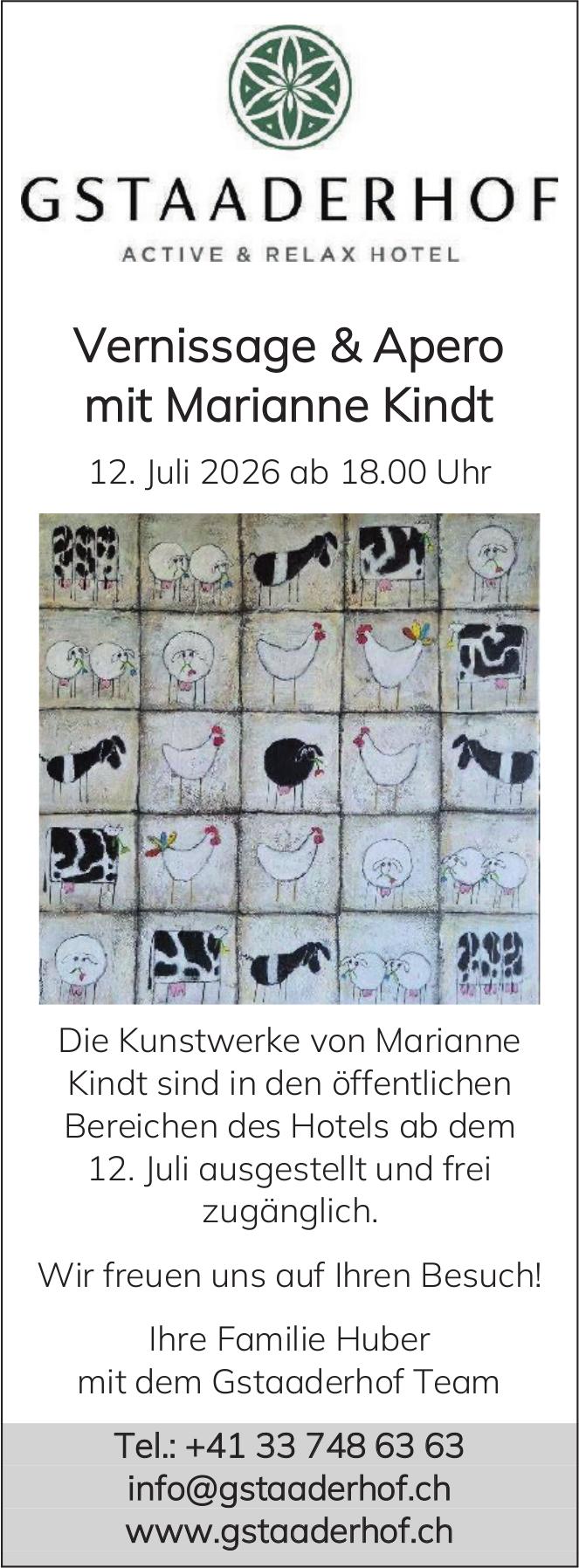 Vernissage & Apero mit Marianne Kindt, 12. Juli