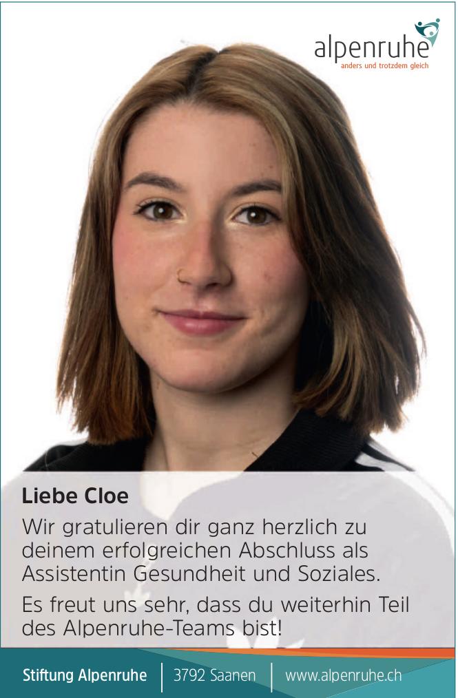 Stiftung Alpenruhe, Saanen - Liebe Cloe, Wir gratulieren dir ganz herzlich zu deinem erfolgreichen Abschluss