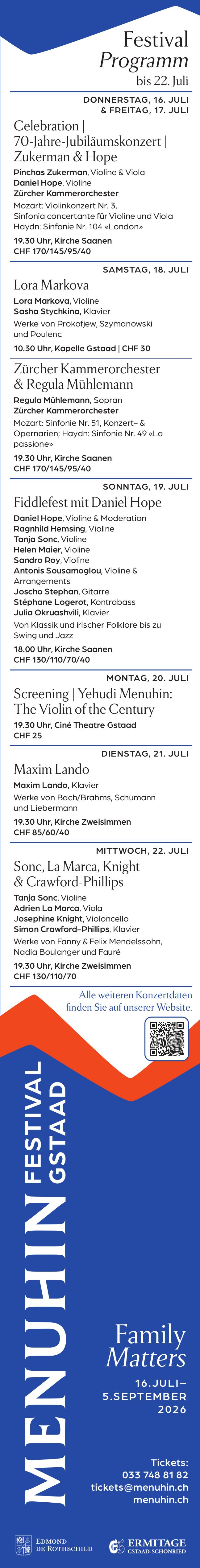 Festival Programm, 16. - 22. Juli