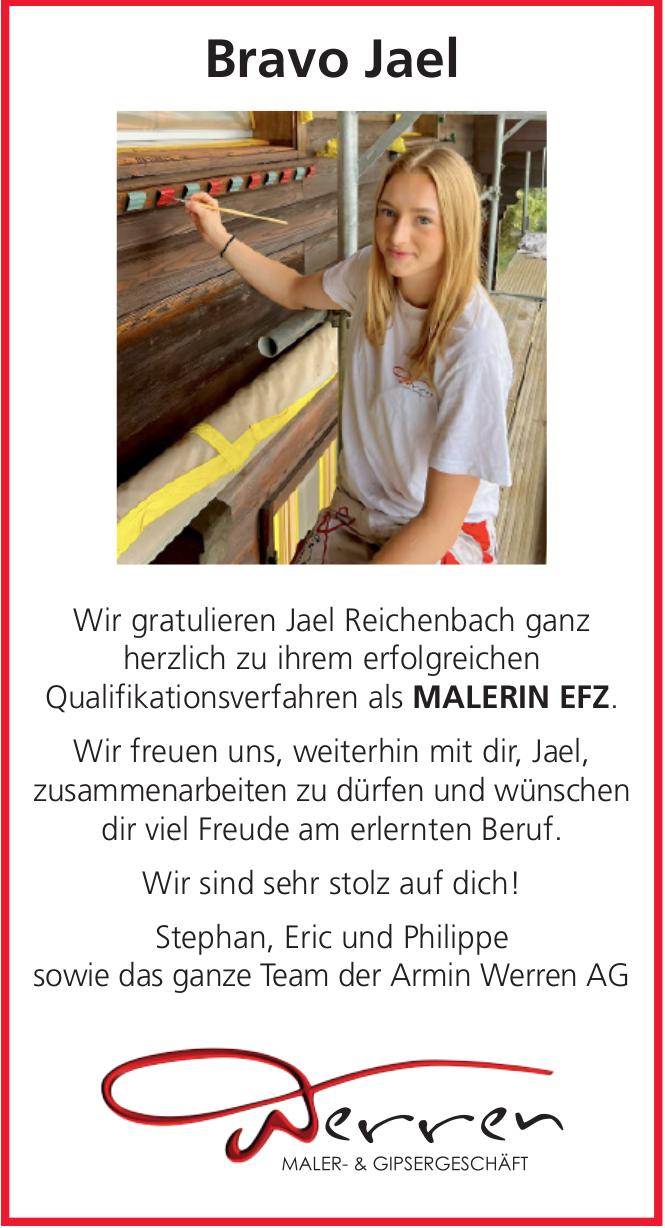 Armin Werren AG, Wir gratulieren Jael Reichenbach ganz herzlich zu ihrem erfolgreichen Qualifikationsverfahren als Malerin Efz.
