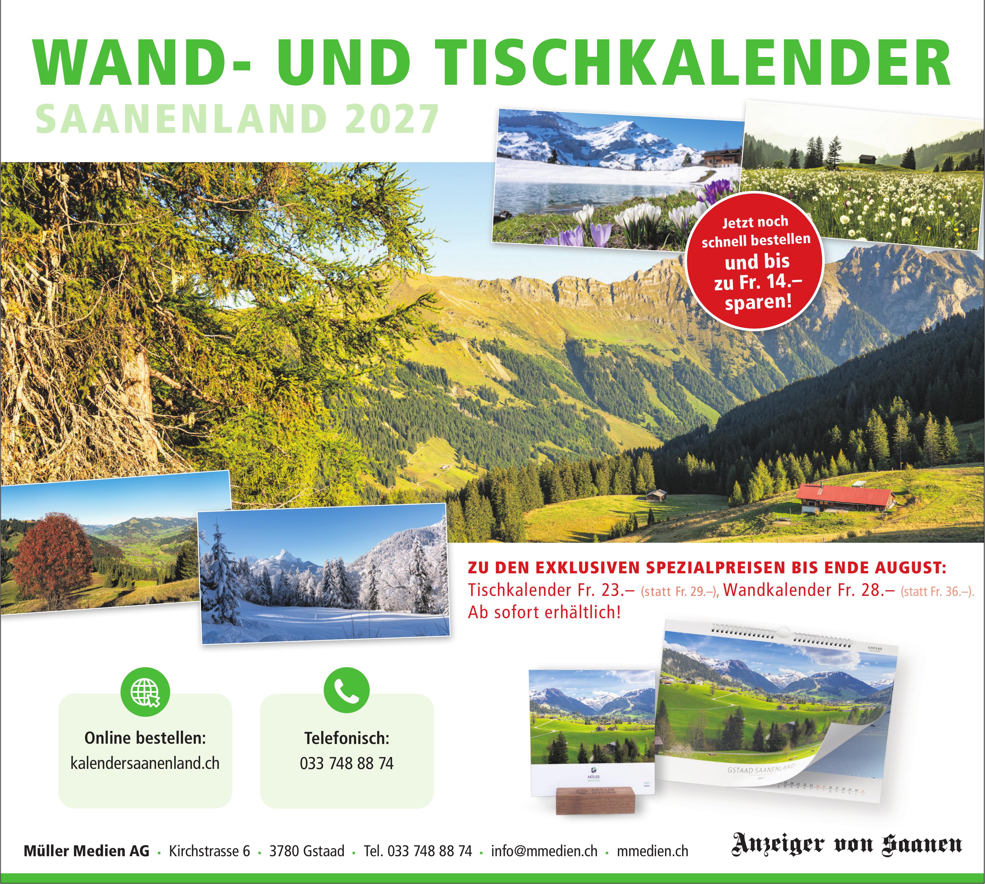 Müller Medien AG, Gstaad - Wand- und Tisch Kalender Saanenland 2027