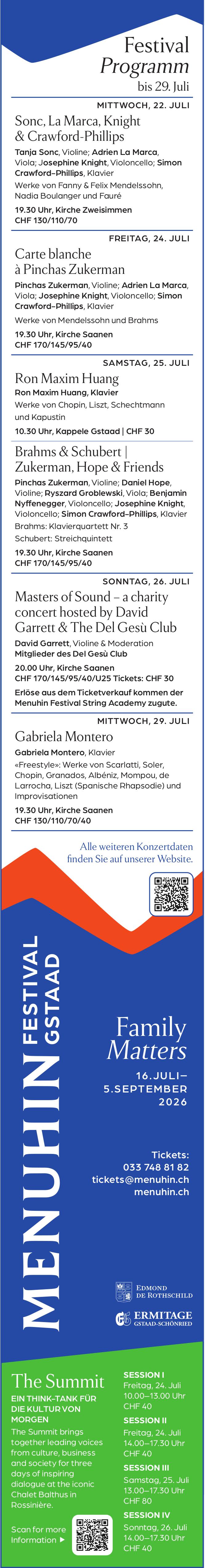 Festival Programm, 16. Juli - 5. September