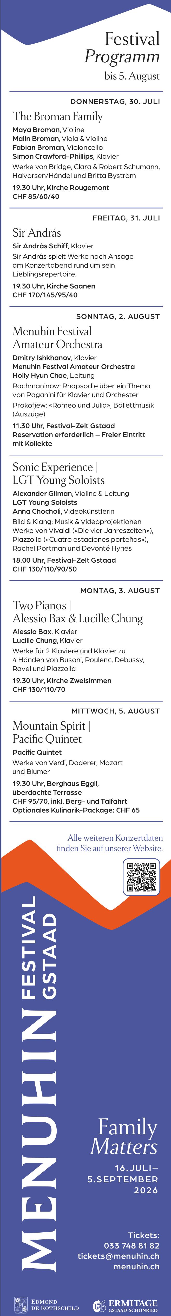Festival Programm, 30. Juli - 5. August, Kirche Rougemont