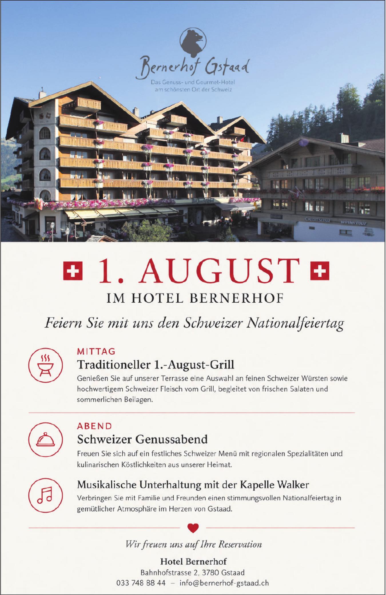 Feiern Sie mit uns den Schweizer Nationalfeiertag, 1. August, Gstaad