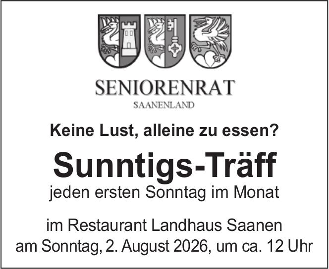 Sunntigs-Träff, 2. August, Restaurant Landhaus Saanen