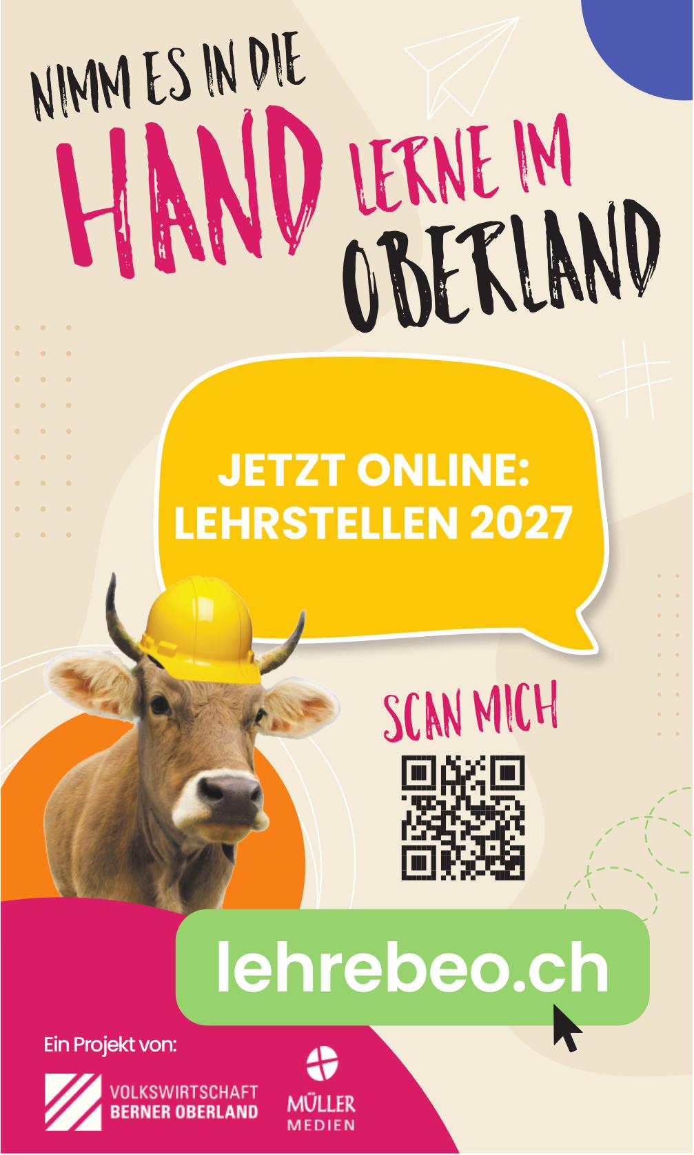 VOLKSWIRTSCHAFT BERNER OBERLAND, JETZT ONLINE: LEHRSTELLEN 2027