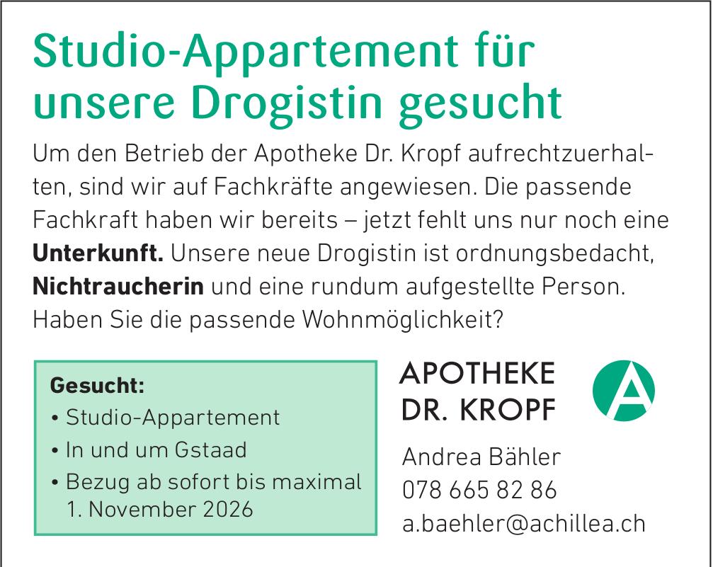 Studio-Appartement, Gstaad, zu mieten gesucht