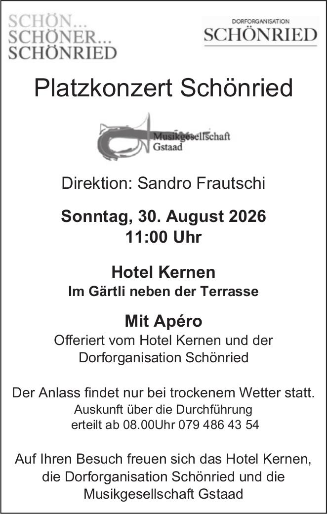 Platzkonzert Schönried, 30. August, Hotel Kernen