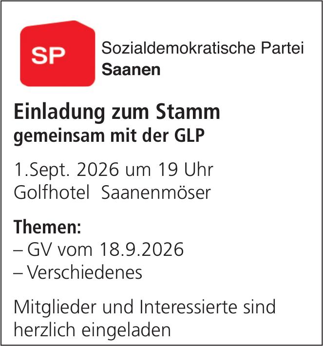 Einladung zum Stamm, 1. - 18. September, Golfhotel Saanenmöser
