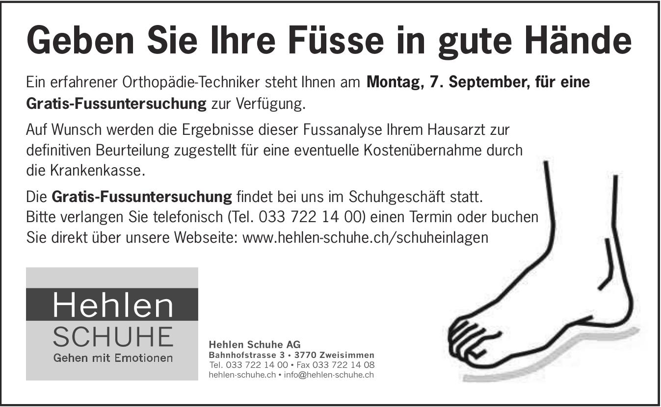 Gratis-Fussuntersuchung, 7. September, Schuhgeschäft Hehlen Schuhe, Zweisimmen