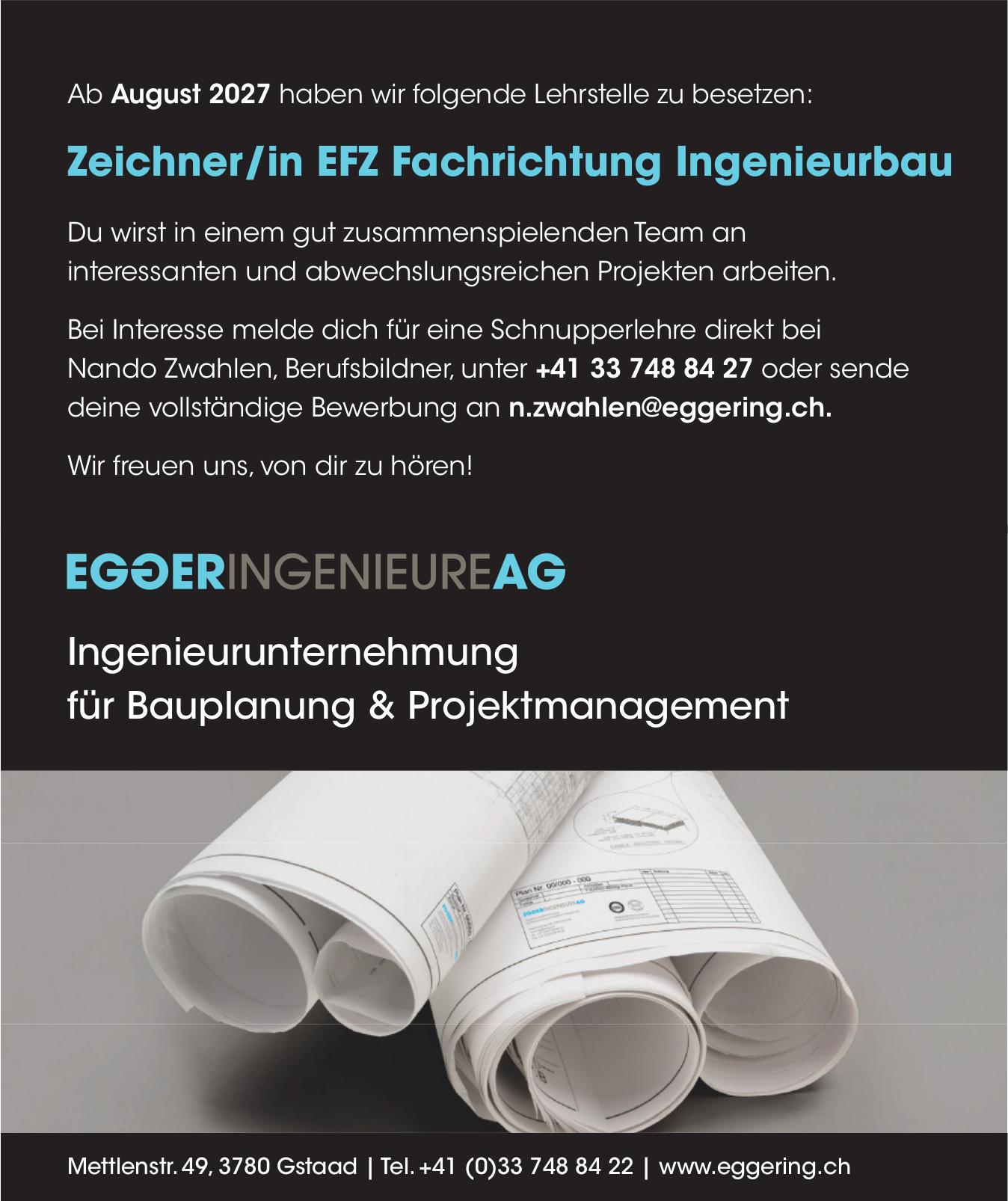 Zeichner/in EFZ Fachrichtung Ingenieurbau, EGGER INGENIEURE AG, Gstaad, Gesucht