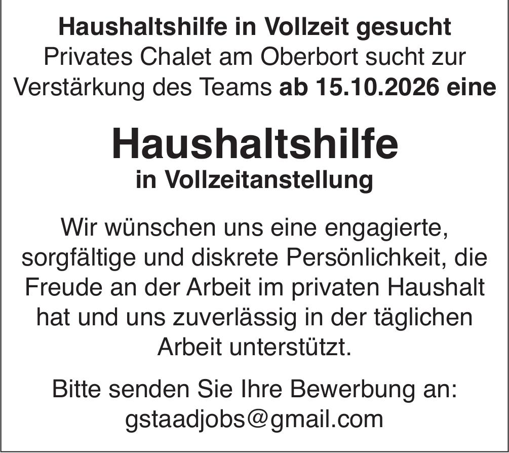 Haushaltshilfe in Vollzeitanstellung, Gesucht