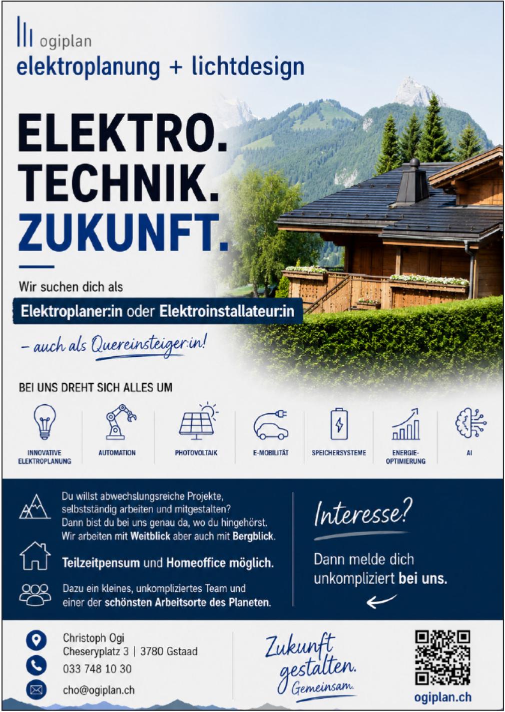 Elektroplaner:in oder Elektroinstallateur:in, ogiplan, Gstaad, Gesucht