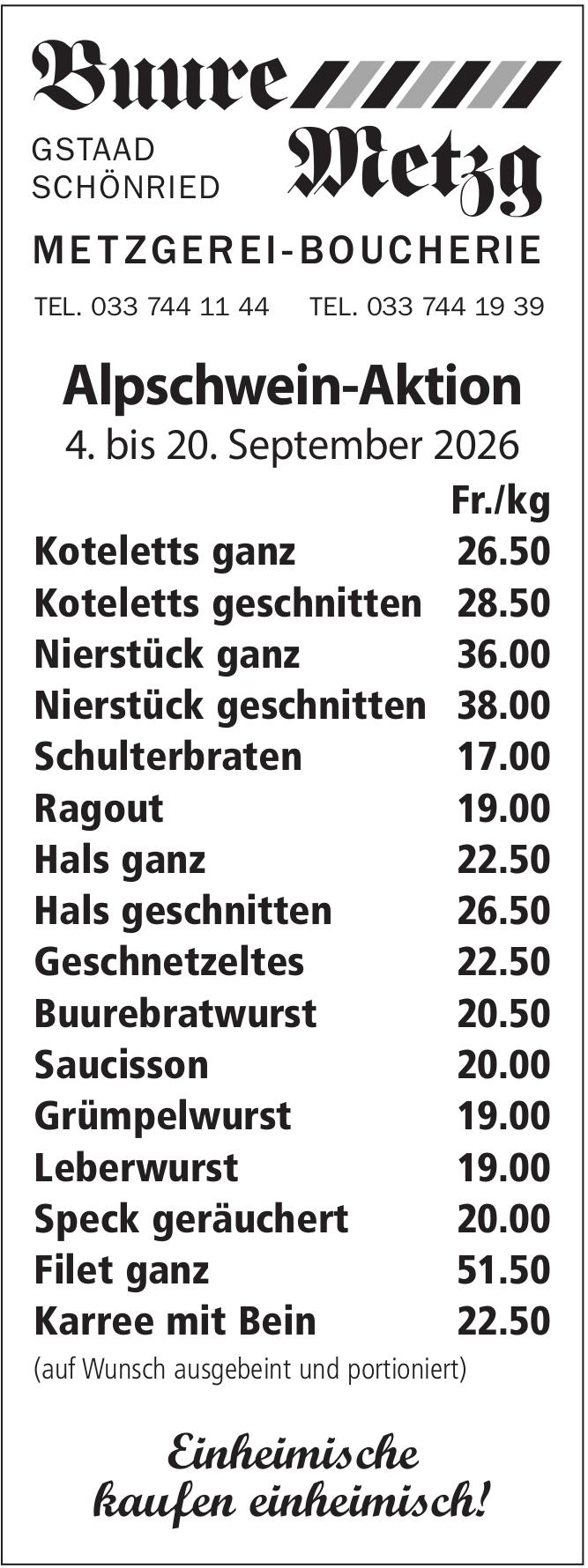 Buure Metzg, Alpschwein-Aktion