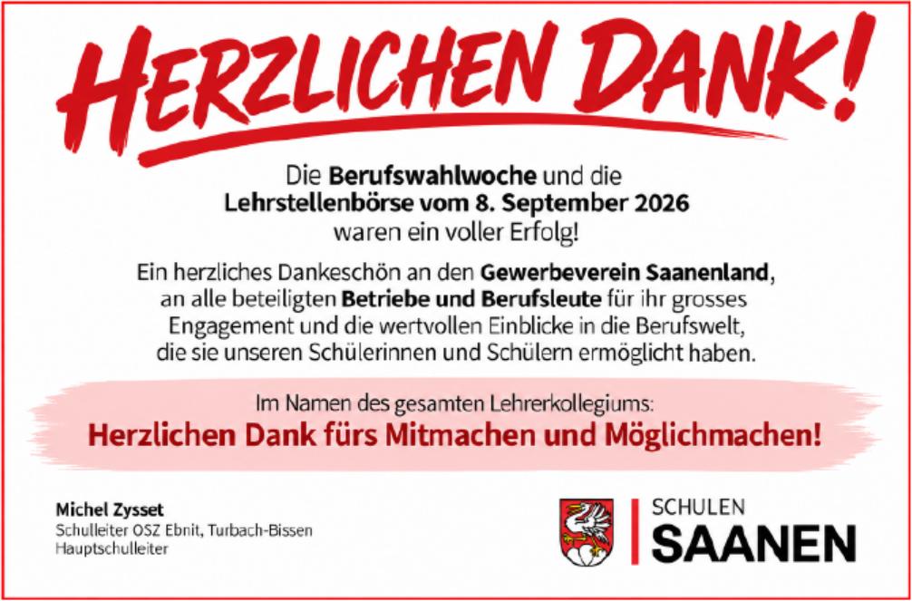 Schulen Saanen, Herzlichen Dank fürs Mitmachen und Möglichmachen!
