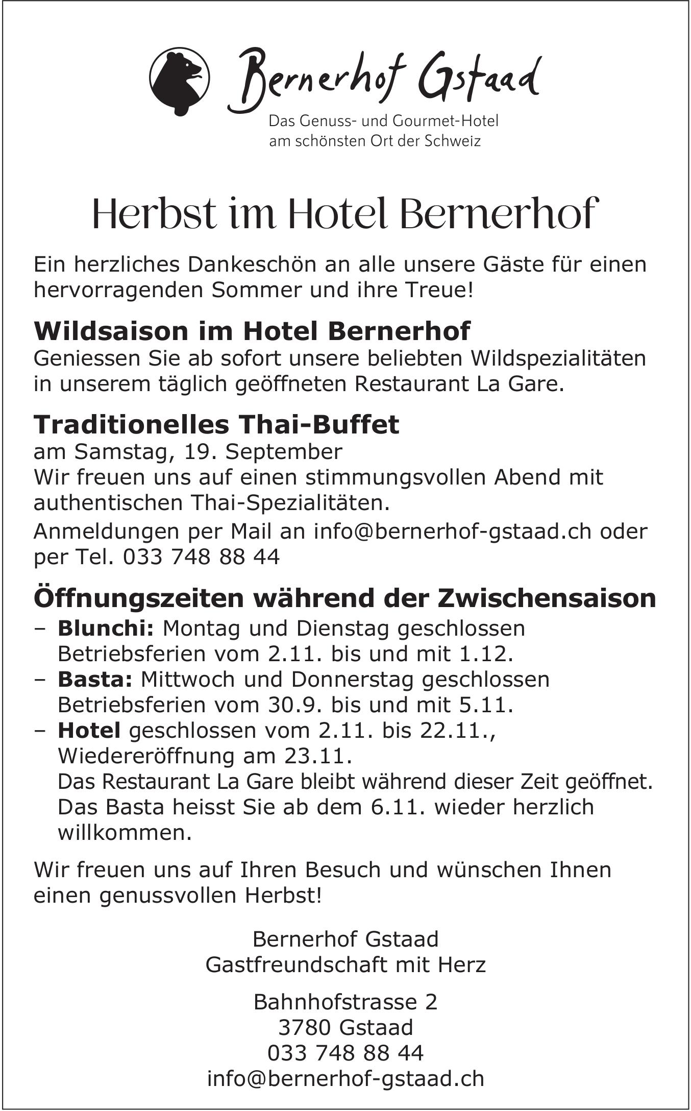 Traditionelles Thai-Buffet, 19. September, Gstaad
