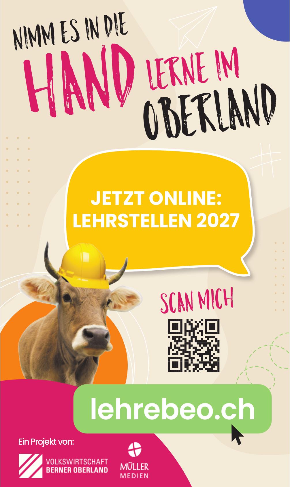VOLKSWIRTSCHAFT BERNER OBERLAND, JETZT ONLINE: LEHRSTELLEN 2027